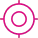 Icono lineal de una mira o punto de ubicación de color fucsia, compuesto por dos círculos concéntricos y cuatro ejes perpendiculares
